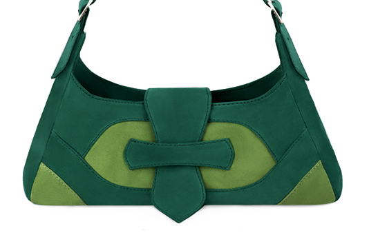Dress handbag in emerald green and grass green leather - Profile view